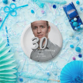 30th birthday add name date year white photo ペーパープレート (パーティー)