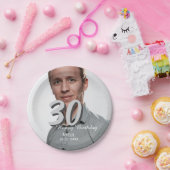 30th birthday add name date year white photo ペーパープレート (パーティー)