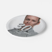 30th birthday add name date year white photo ペーパープレート (アングル)