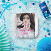 30th birthday add name date year white photo ペーパープレート (パーティー)