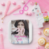 30th birthday add name date year white photo ペーパープレート (パーティー)