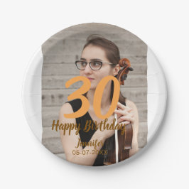 30th birthday add name date year white photo ペーパープレート