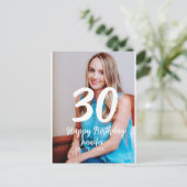 30th birthday add name date year white photo ポストカード (スタンド正面)