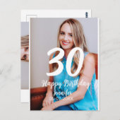 30th birthday add name date year white photo ポストカード (正面/裏面)