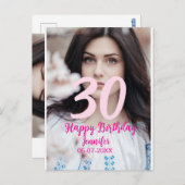 30th birthday add name date year white photo ポストカード (正面/裏面)