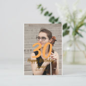 30th birthday add name date year white photo ポストカード (スタンド正面)