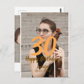 30th birthday add name date year white photo ポストカード (正面/裏面)