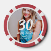 30th birthday add name date year white photo ポーカーチップ (裏面)