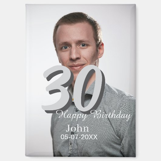 30th birthday add name date year white photo マグネット (正面)