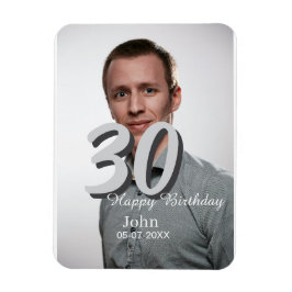 30th birthday add name date year white photo マグネット