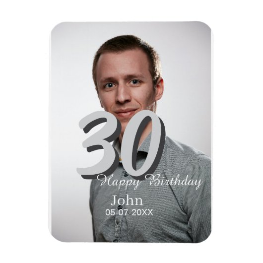 30th birthday add name date year white photo マグネット (縦)