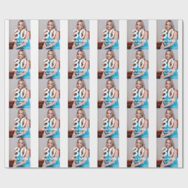 30th birthday add name date year white photo ラッピングペーパー