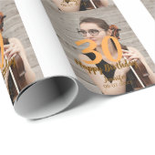 30th birthday add name date year white photo ラッピングペーパー (ロールコーナー)