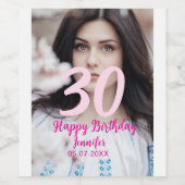 30th birthday add name date year white photo ワインラベル (シングルラベル)