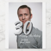 30th birthday add name date year white photo ワインラベル (シングルラベル)