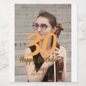 30th birthday add name date year white photo ワインラベル (シングルラベル)