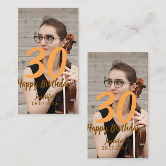 30th birthday add name date year white photo 名刺 (正面/裏面)