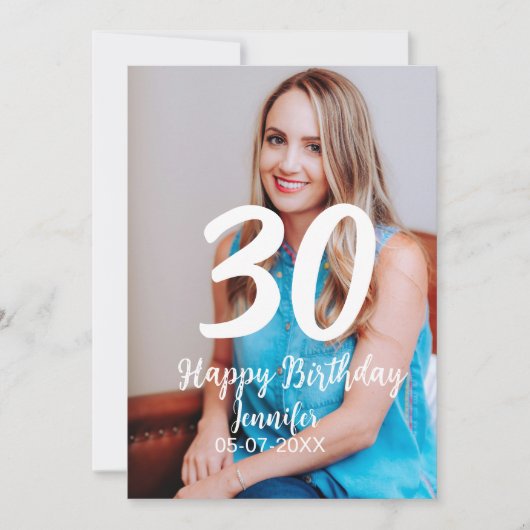 30th birthday add name date year white photo 招待状 (正面)
