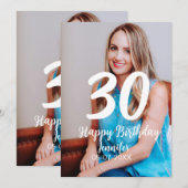 30th birthday add name date year white photo 招待状 (正面/裏面)