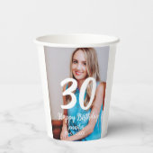 30th birthday add name date year white photo 紙コップ (裏面)