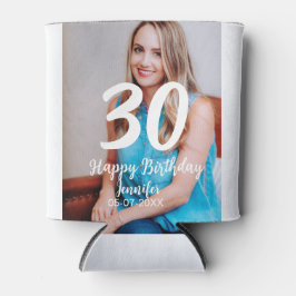 30th birthday add name date year white photo 缶クーラー