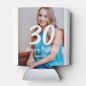 30th birthday add name date year white photo 缶クーラー (裏面)
