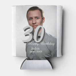 30th birthday add name date year white photo 缶クーラー