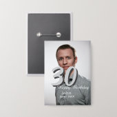 30th birthday add name date year white photo 缶バッジ (正面/裏面)