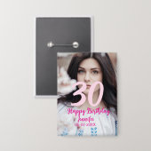 30th birthday add name date year white photo 缶バッジ (正面/裏面)