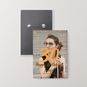 30th birthday add name date year white photo 缶バッジ (正面/裏面)