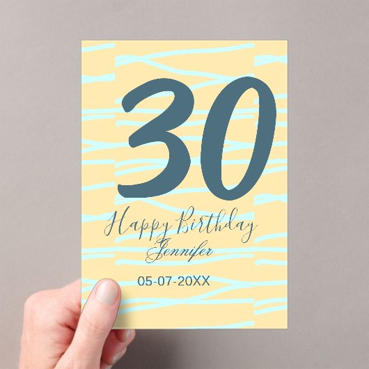 30th birthday add name date year yellow blue paste アクリル招待状 (インサイチュ (ポータブル))