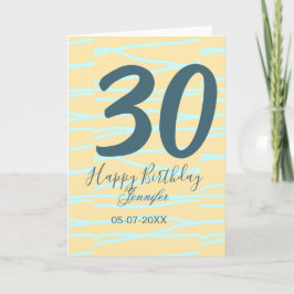 30th birthday add name date year yellow blue paste カード