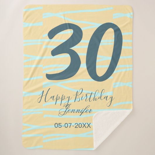 30th birthday add name date year yellow blue paste シェルパブランケット (正面)