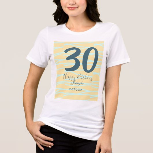 30th birthday add name date year yellow blue paste トライブレンドＴシャツ (正面)