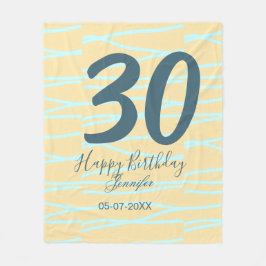 30th birthday add name date year yellow blue paste フリースブランケット
