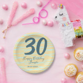 30th birthday add name date year yellow blue paste ペーパープレート (パーティー)