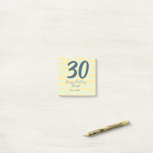 30th birthday add name date year yellow blue paste ポストイット (デスク上)