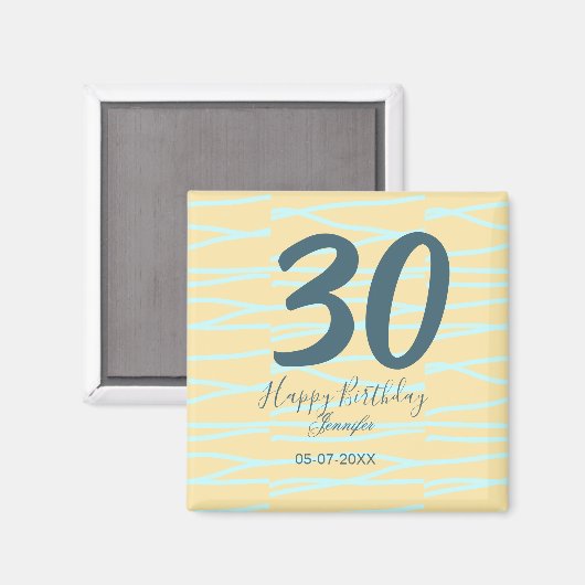 30th birthday add name date year yellow blue paste マグネット (正面/裏面)
