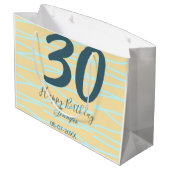 30th birthday add name date year yellow blue paste ラージペーパーバッグ (裏面アングル)