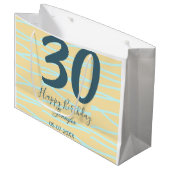 30th birthday add name date year yellow blue paste ラージペーパーバッグ (正面アングル)