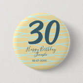 30th birthday add name date year yellow blue paste 缶バッジ (正面)