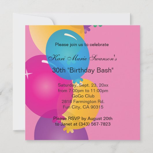 30th Birthday Bashパーティー 招待状 (裏面)