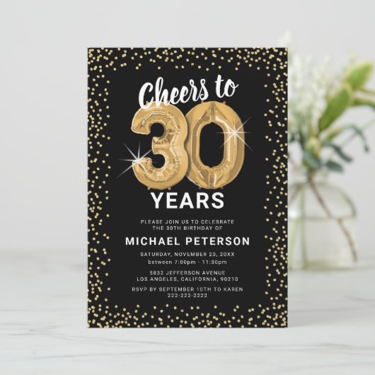 30th Birthday Black金ゴールド 招待状 (スタンド正面)