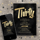 30th Birthday Black金ゴールド 招待状
