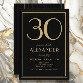 30th Birthday Black and Gold Modern Minimal Adult 招待状