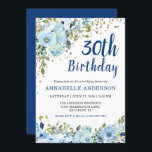 30th Birthday Blueフローラ水彩金ゴールド紙吹雪 招待状<br><div class="desc">30th Birthday Blueフローラ水色金ゴールド紙吹雪招待状デザインは美しい水色ライトブルーと緑の花模様を備えている。</div>