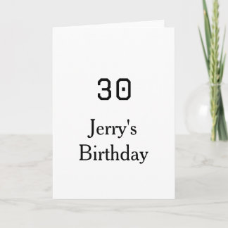 30th birthday bold letter name date simple minimal カード