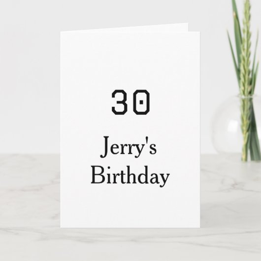 30th birthday bold letter name date simple minimal カード (正面)