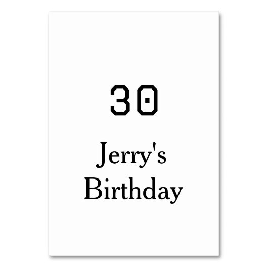 30th birthday bold letter name date simple minimal テーブルナンバー (正面)
