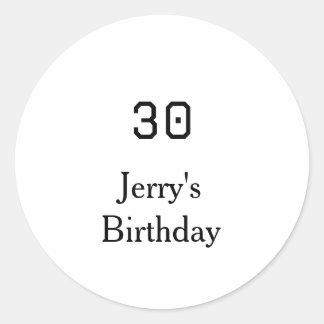 30th birthday bold letter name date simple minimal ラウンドシール